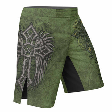 Gothic Cross Fight Shorts | Durable & Flexible MMA Shorts - right side mockup