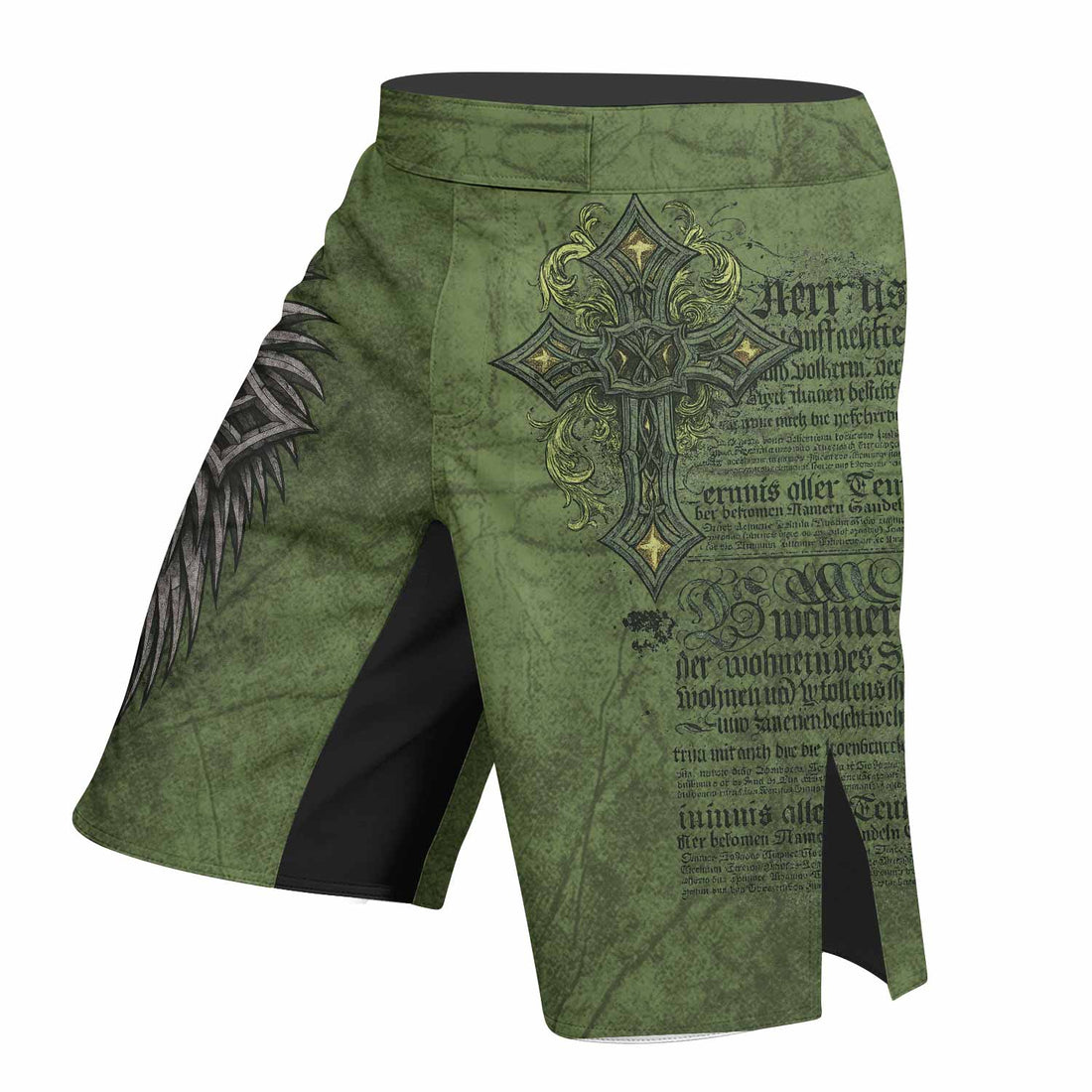 Gothic Cross Fight Shorts | Durable & Flexible MMA Shorts - right side mockup