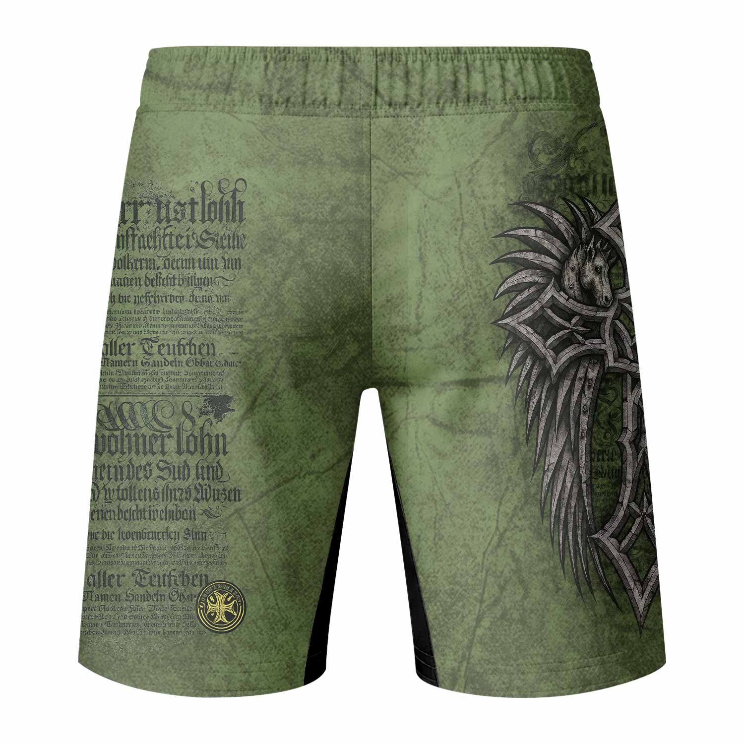 Gothic Cross Fight Shorts | Durable & Flexible MMA Shorts - back view mockup