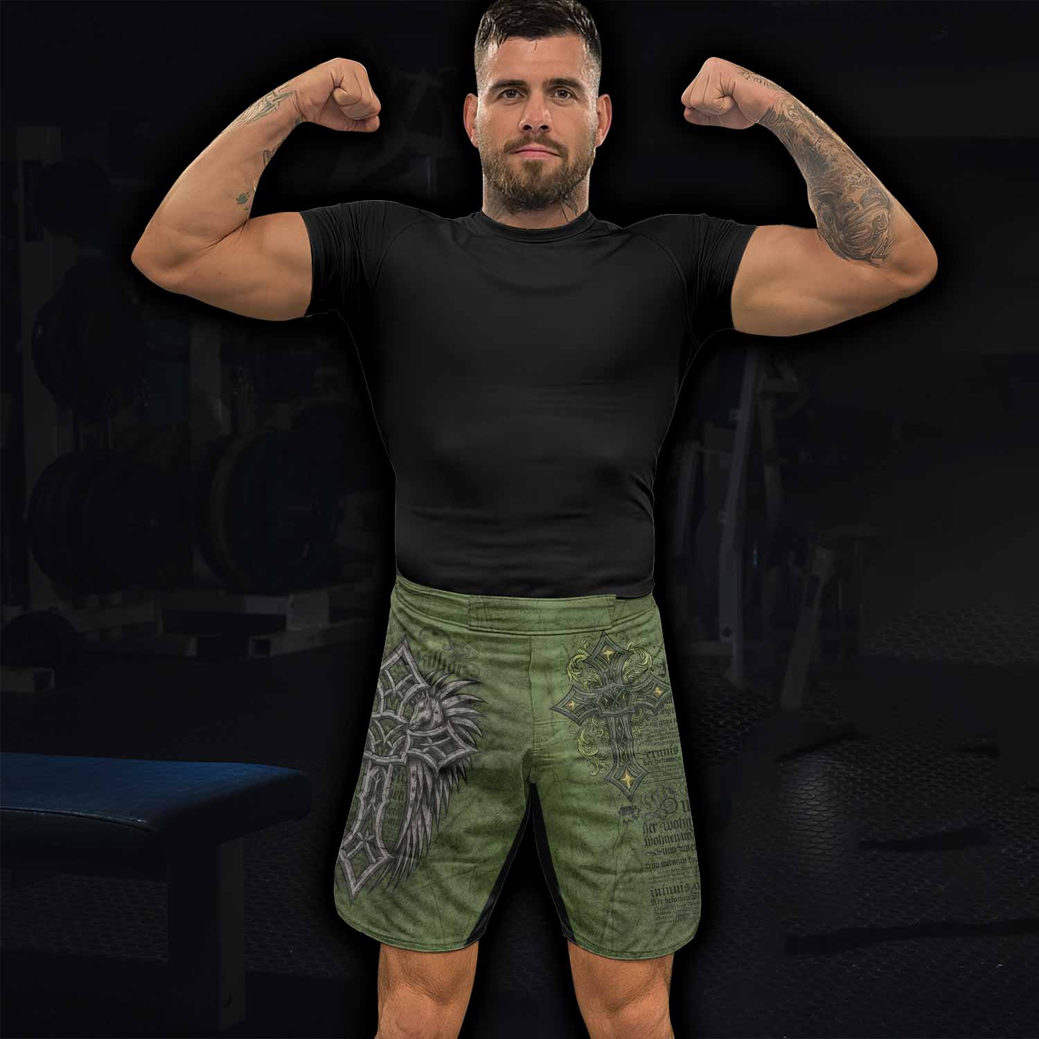 Gothic Cross Fight Shorts | Durable & Flexible MMA Shorts - lifestyle view