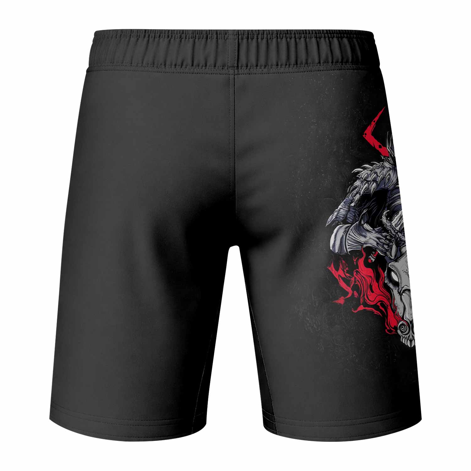 Skull Knight Berserk Fight Shorts - Durable MMA & BJJ Gear - back view mockup
