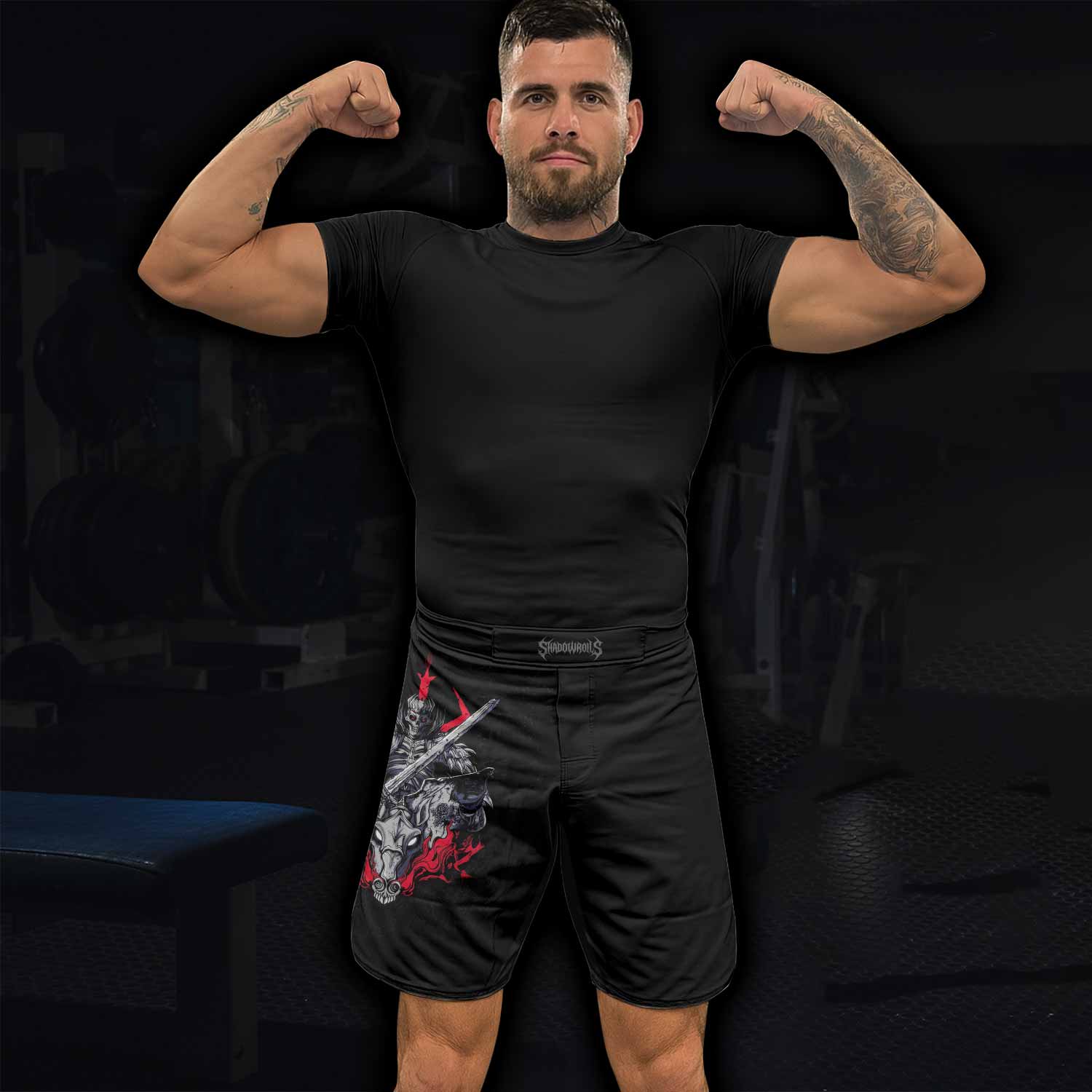 Skull Knight Berserk Fight Shorts - Durable MMA & BJJ Gear - lifestyle view