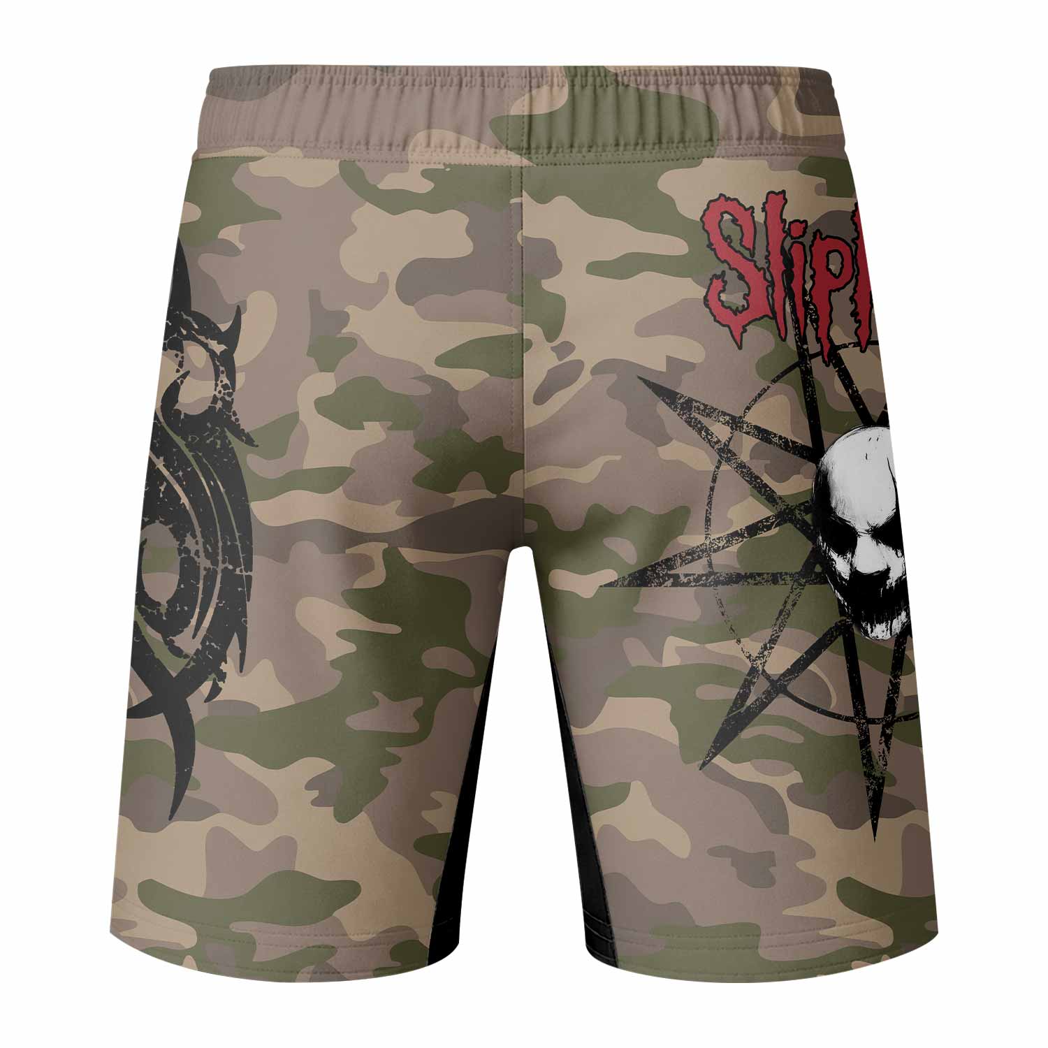 Slipknot Mask Camo Fight Shorts - Durable MMA & BJJ Shorts - back view mockup