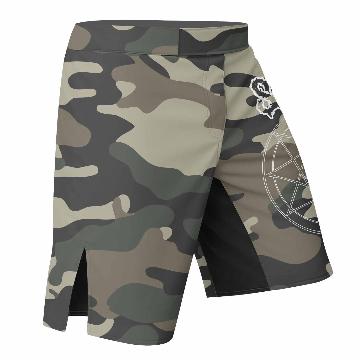 Slipknot Pentagram Camo Fight Shorts - Durable Fight Shorts for MMA & BJJ - right side mockup