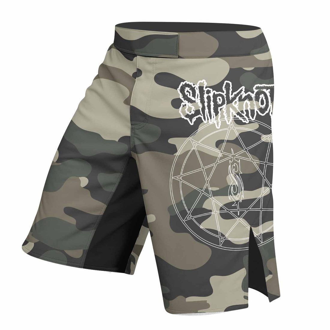Slipknot Pentagram Camo Fight Shorts - Durable Fight Shorts for MMA & BJJ - right side mockup