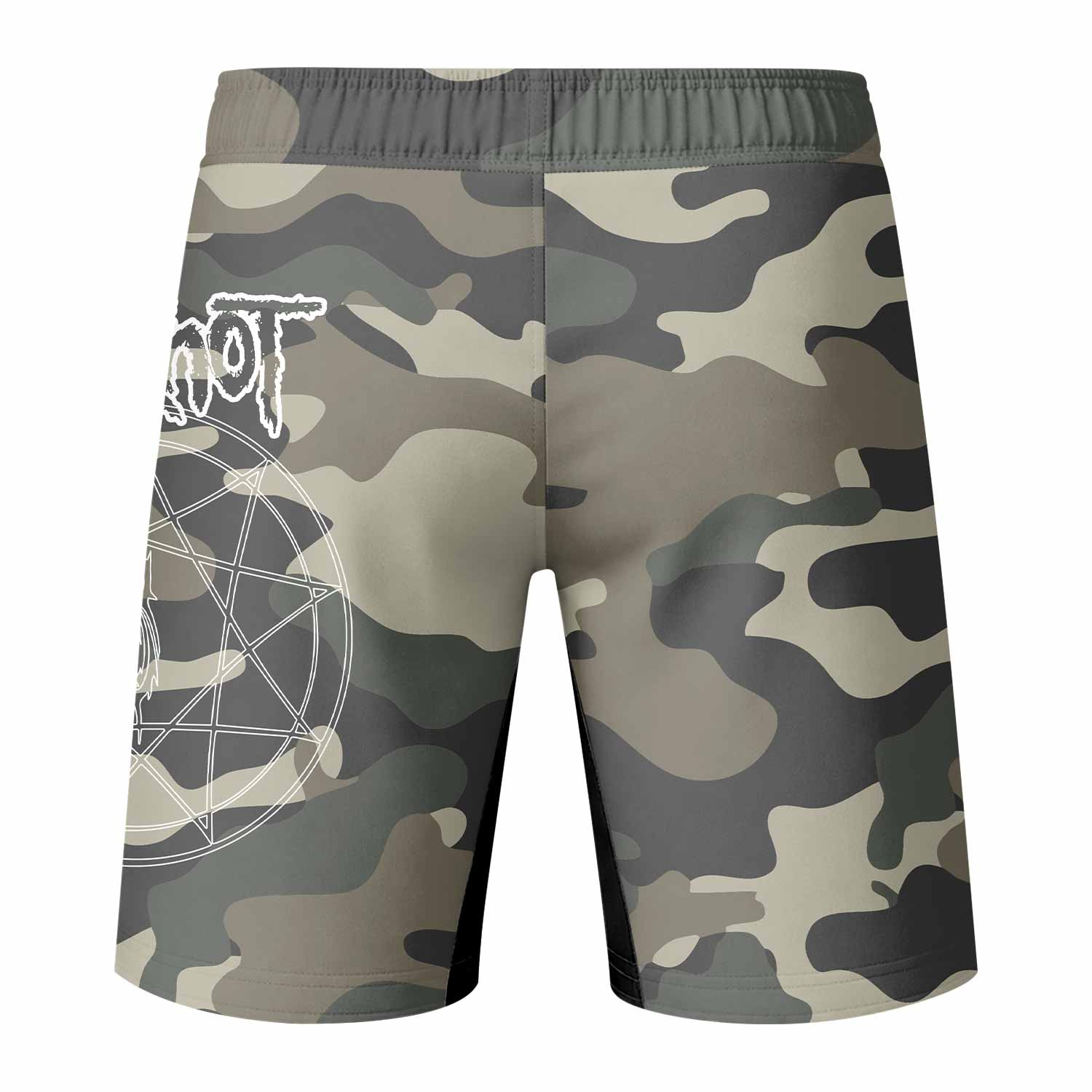 Slipknot Pentagram Camo Fight Shorts - Durable Fight Shorts for MMA & BJJ - back view mockup