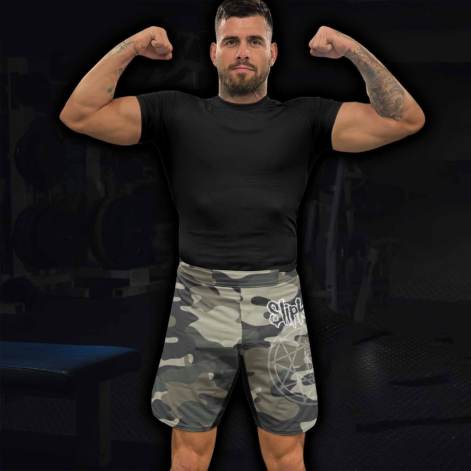Slipknot Pentagram Camo Fight Shorts - Durable Fight Shorts for MMA & BJJ - lifestyle view