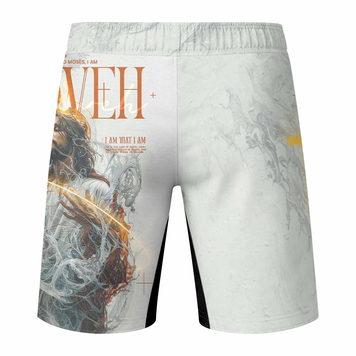 Yahweh I Am That I Am Fight Shorts | Durable MMA & BJJ Gear - back view mockup