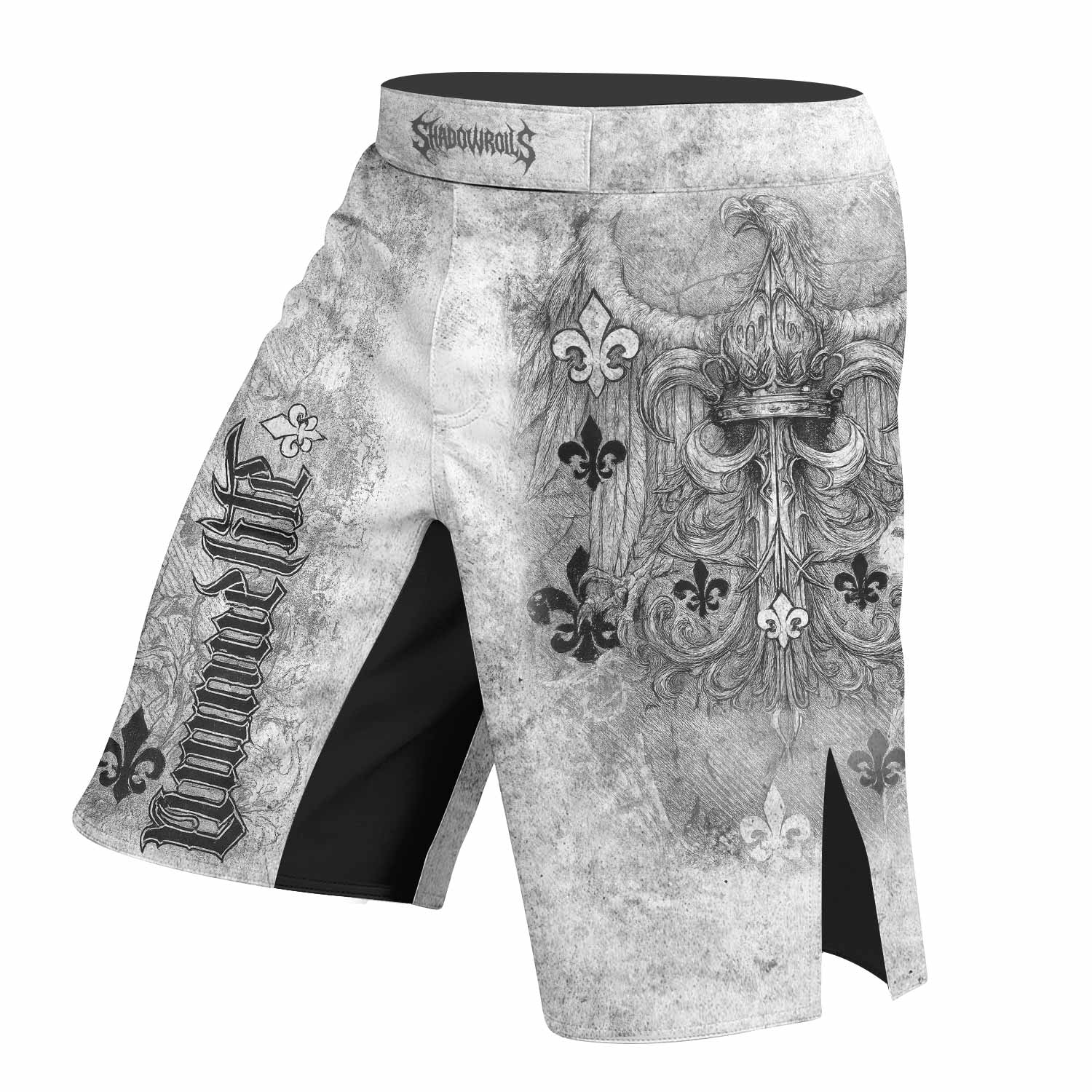 Fleur-de-Lis Rebirth Fight Shorts | Durable MMA & BJJ Training Gear - left side mockup