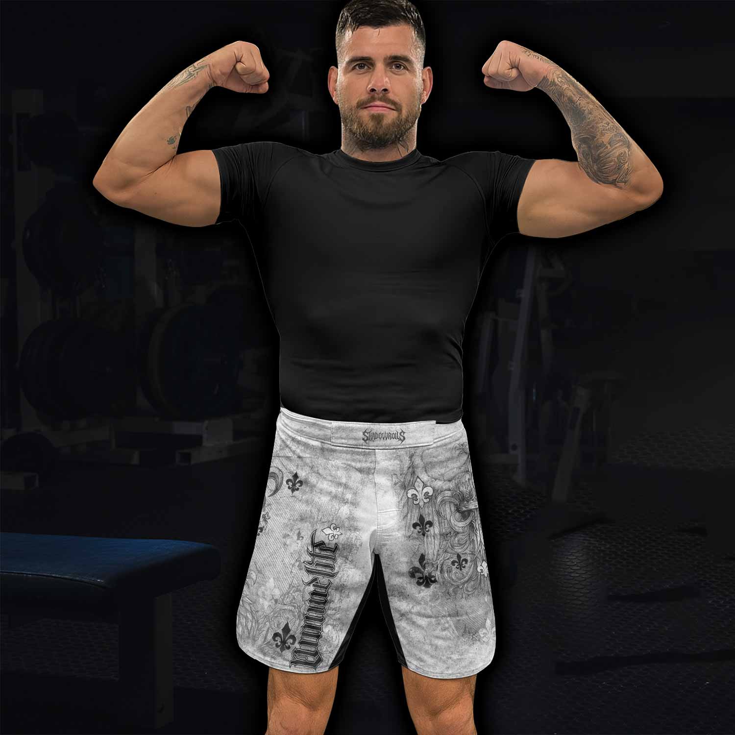 Fleur-de-Lis Rebirth Fight Shorts | Durable MMA & BJJ Training Gear - lifestyle view