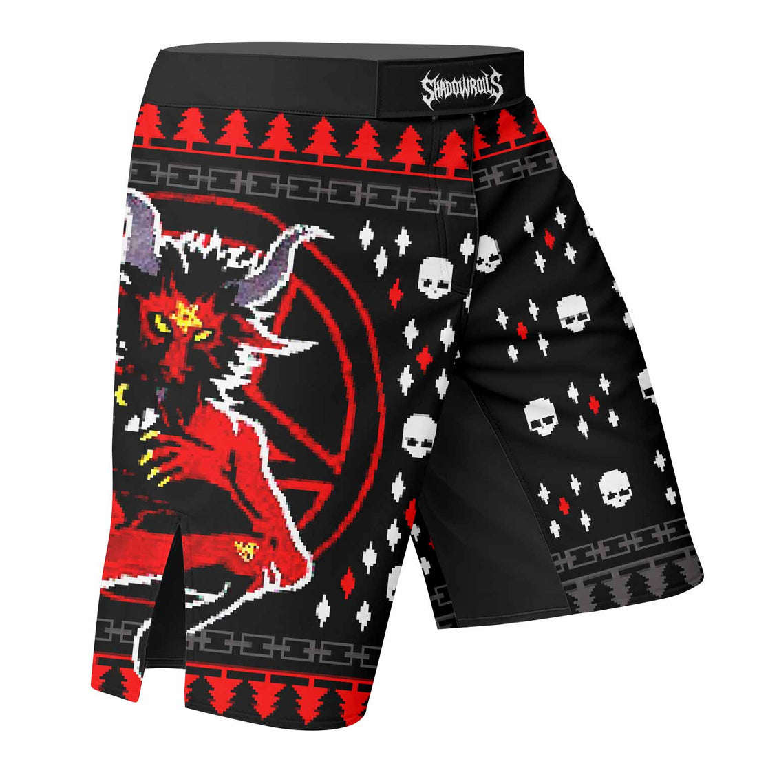 Purraise Satan Fight Shorts - Durable MMA, BJJ, Boxing Gear - right side mockup