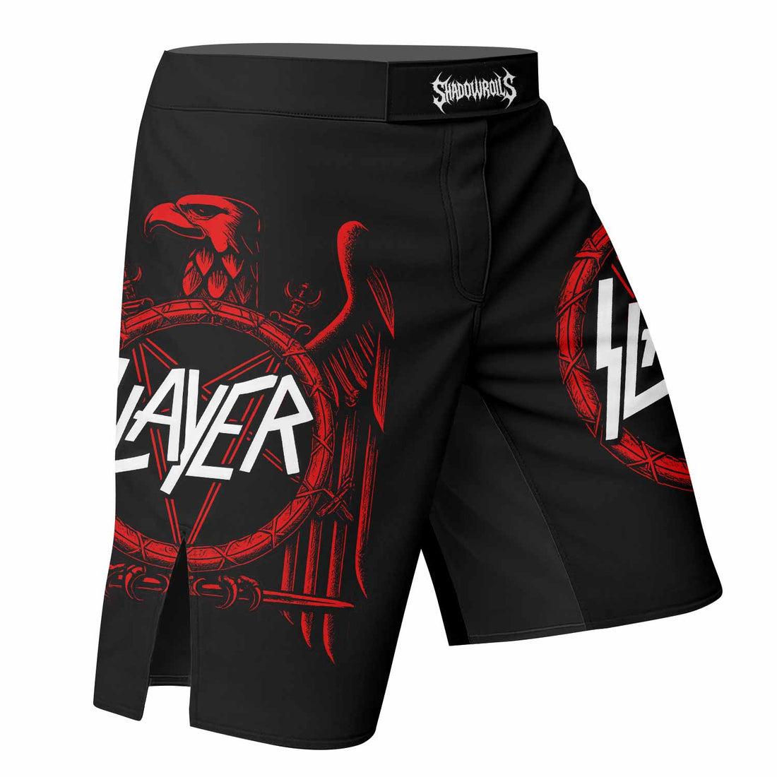 Slayer Red Eagle Fight Shorts – Durable MMA, BJJ, & CrossFit Gear - right side mockup