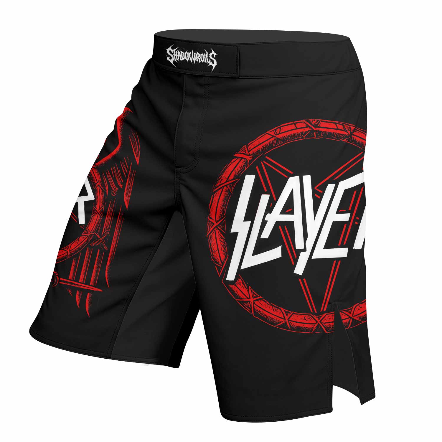 Slayer Red Eagle Fight Shorts – Durable MMA, BJJ, & CrossFit Gear - left side mockup