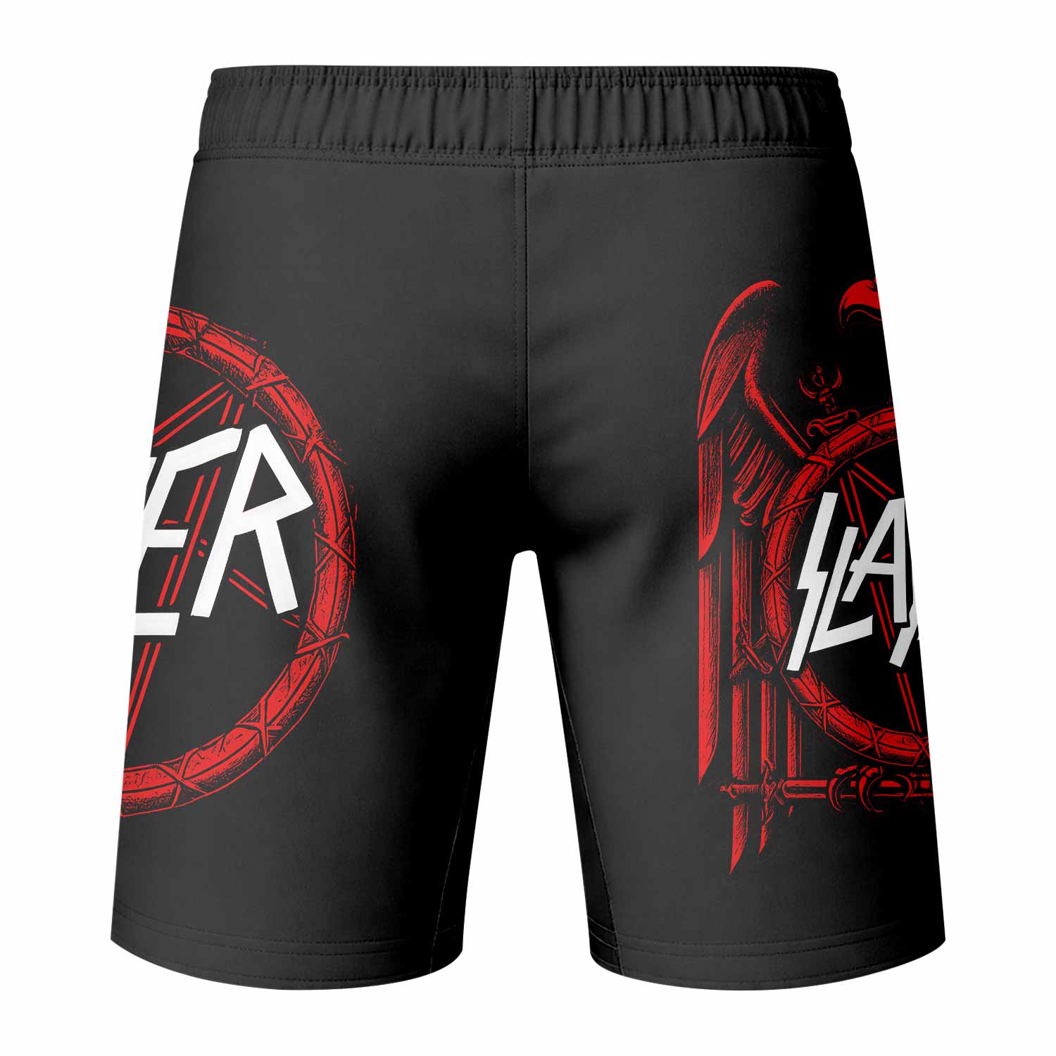 Slayer Red Eagle Fight Shorts – Durable MMA, BJJ, & CrossFit Gear - back view mockup