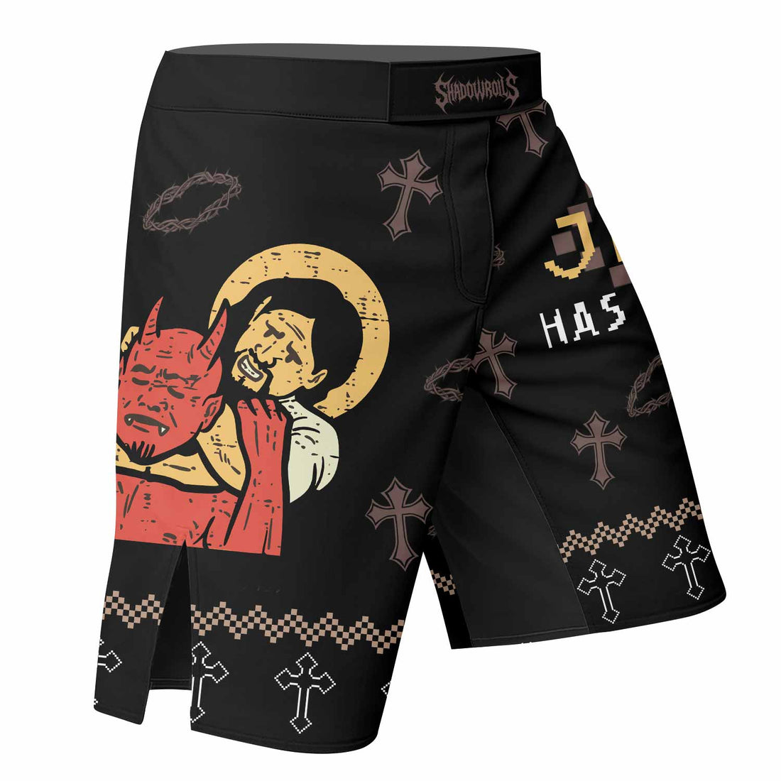 Jesus Has Your Back Fight Shorts | Durable Fight Shorts for MMA & BJJ - right side mockup
