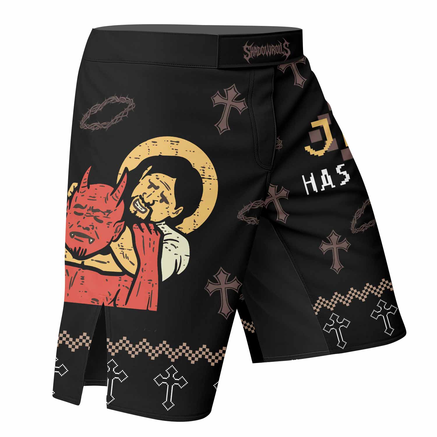 Jesus Has Your Back Fight Shorts | Durable Fight Shorts for MMA & BJJ - right side mockup