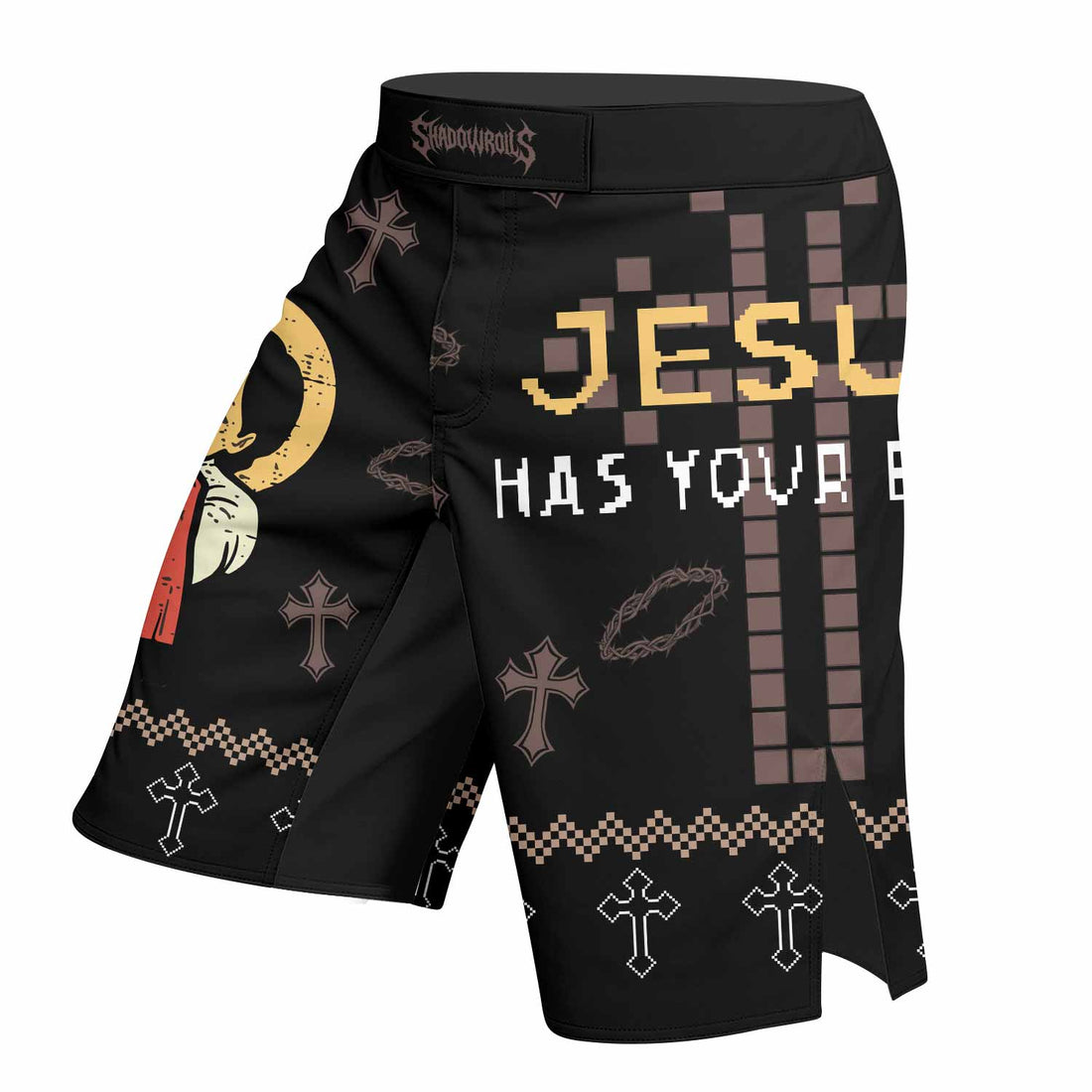 Jesus Has Your Back Fight Shorts | Durable Fight Shorts for MMA & BJJ - right side mockup