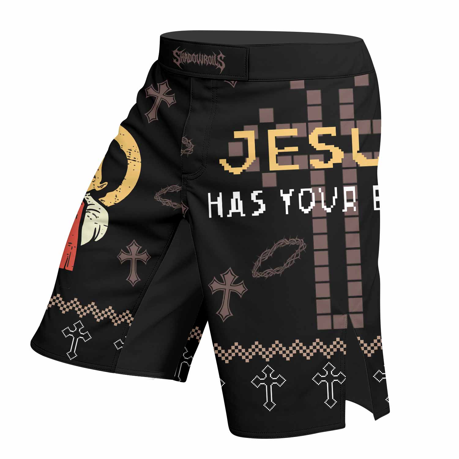Jesus Has Your Back Fight Shorts | Durable Fight Shorts for MMA & BJJ - left side mockup