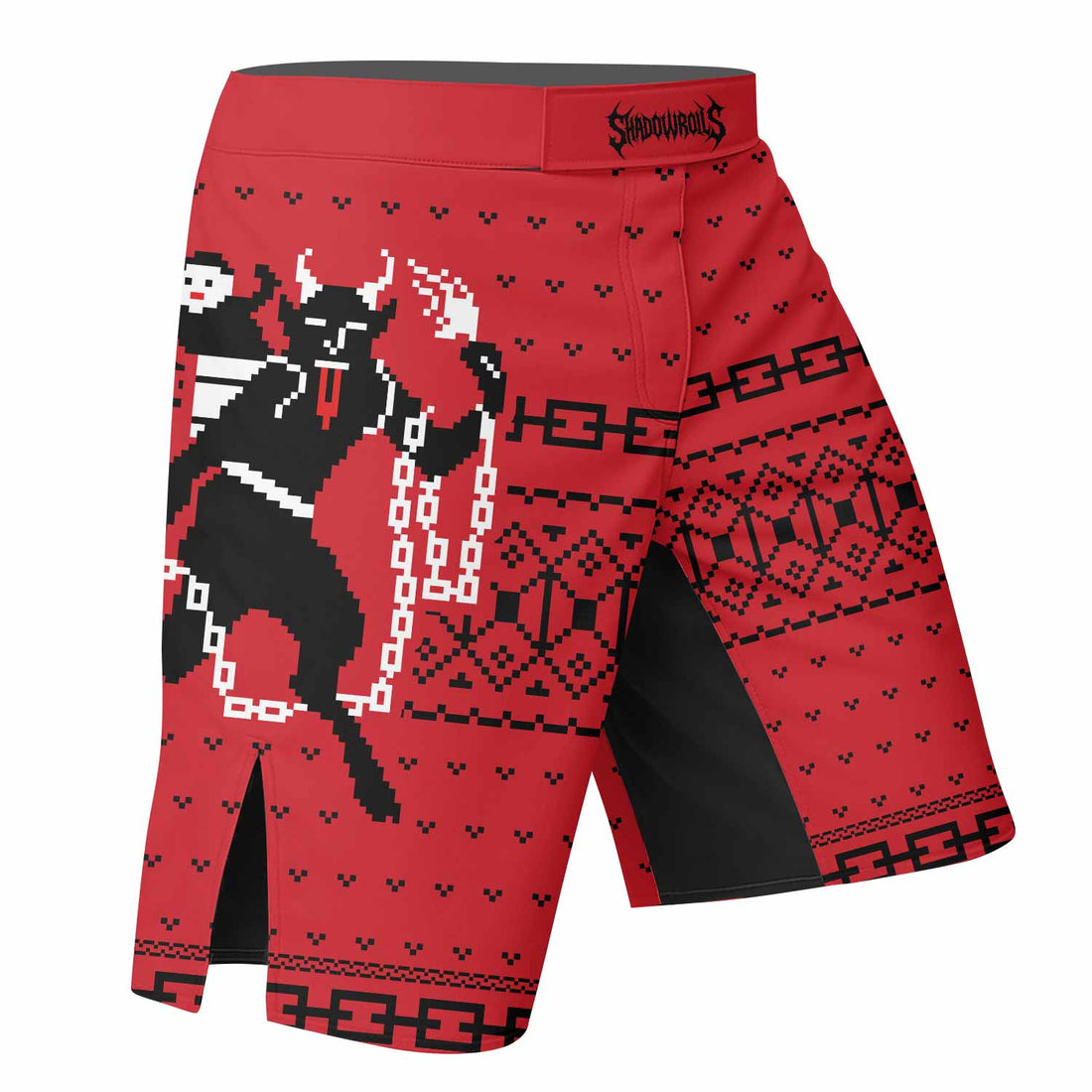 Krampus Christmas Fight Shorts - Durable MMA, Boxing, Grappling Gear - right side mockup