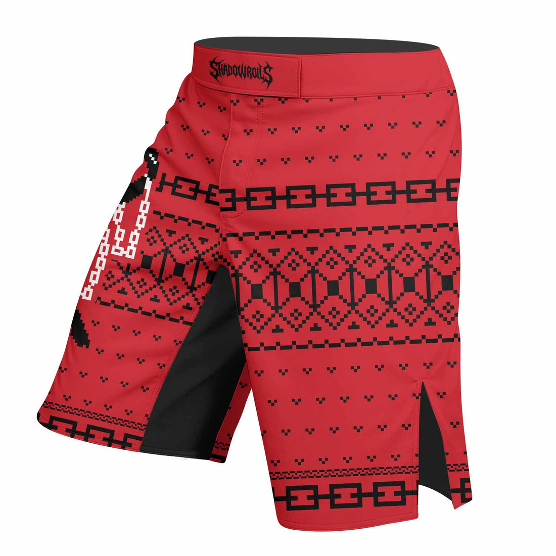 Krampus Christmas Fight Shorts - Durable MMA, Boxing, Grappling Gear - right side mockup