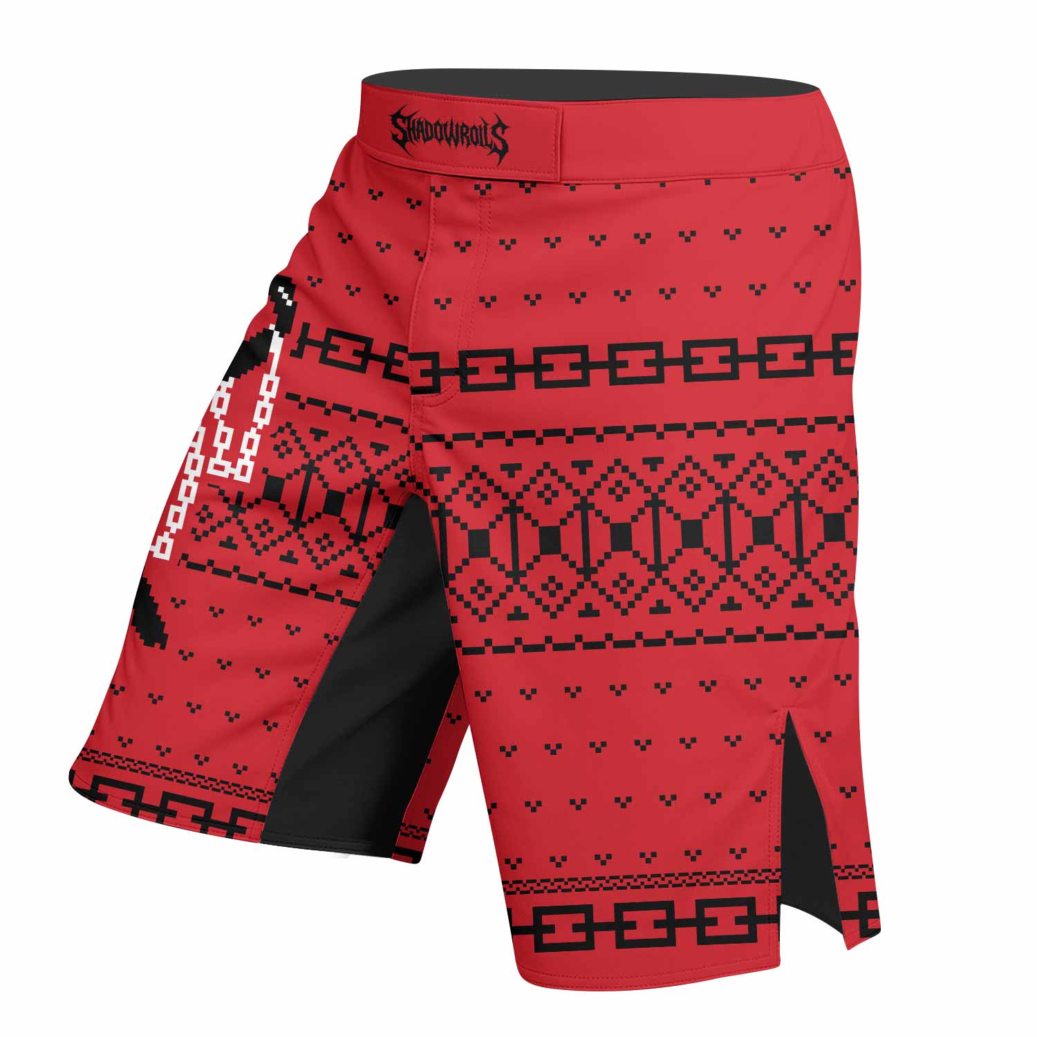 Krampus Christmas Fight Shorts - Durable MMA, Boxing, Grappling Gear - left side mockup