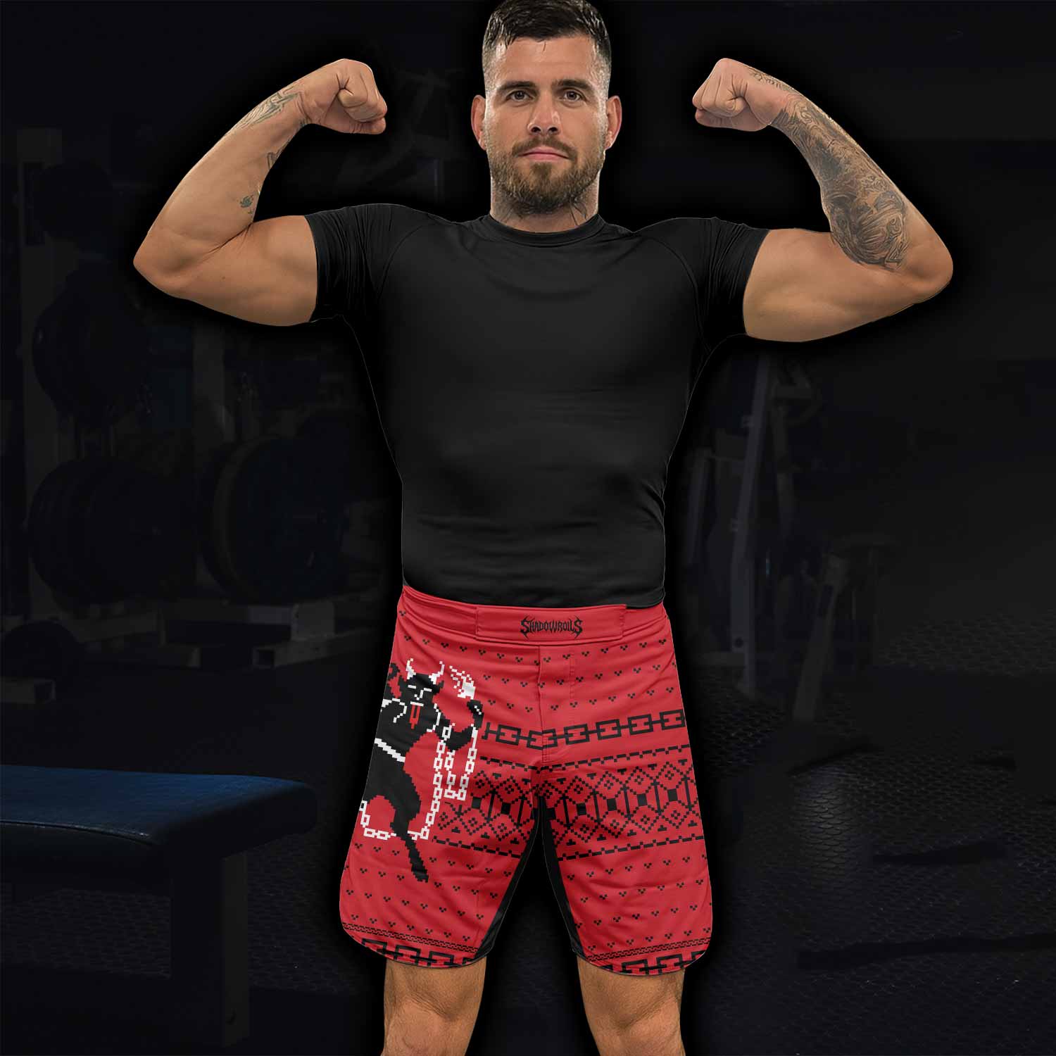 Krampus Christmas Fight Shorts - Durable MMA, Boxing, Grappling Gear - lifestyle view