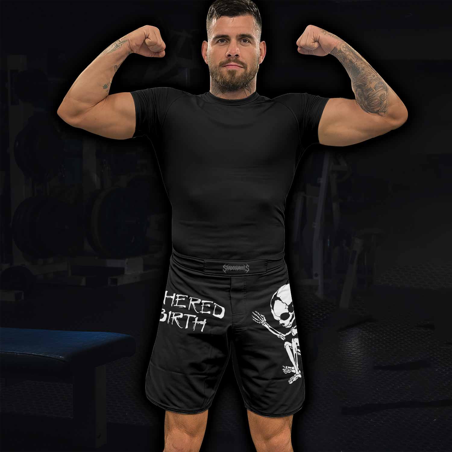 Butchered at Birth Fight Shorts - Durable MMA & Training Shorts - lifestyle view