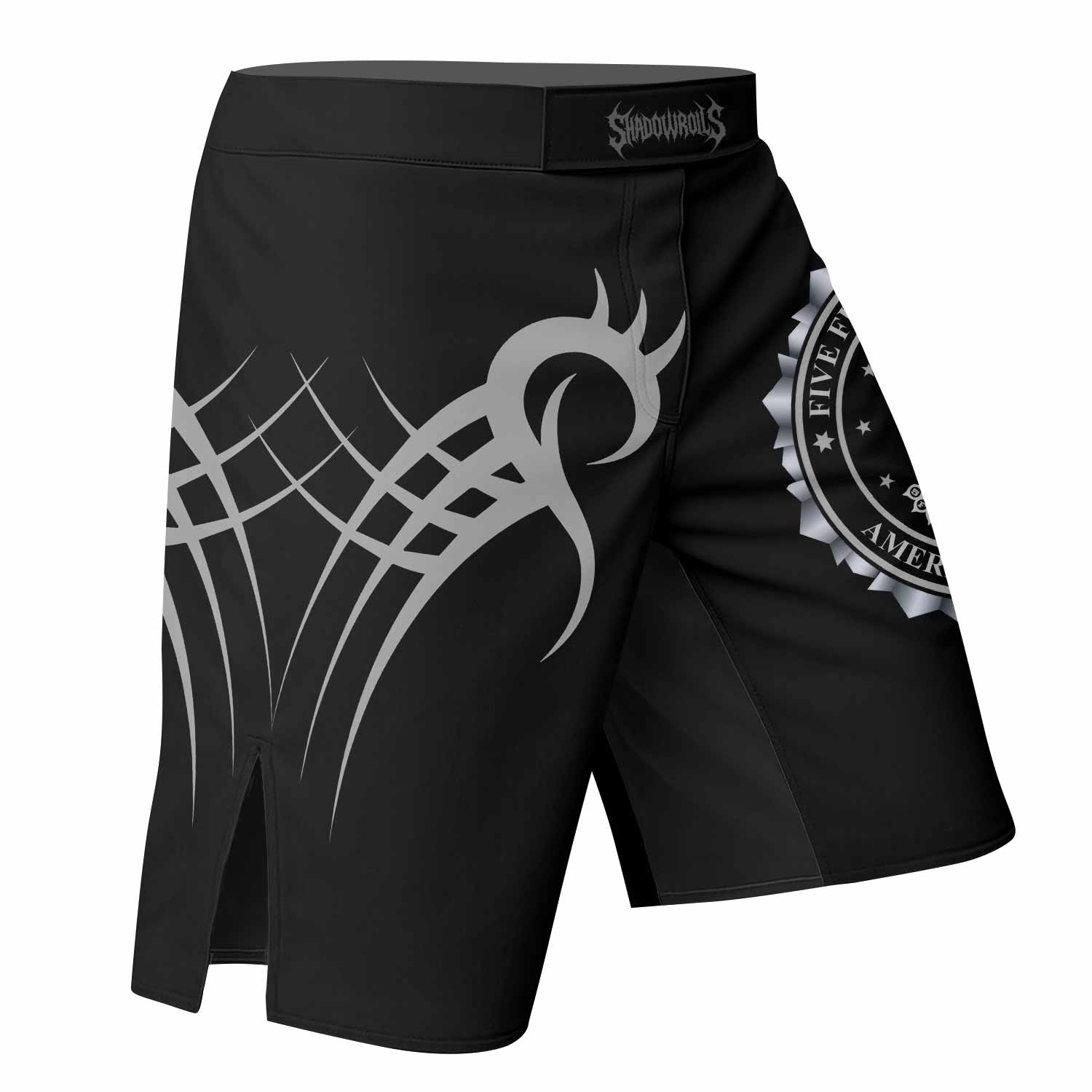 Five Finger Death Punch Fight Shorts - Durable MMA & Training Shorts - right side mockup