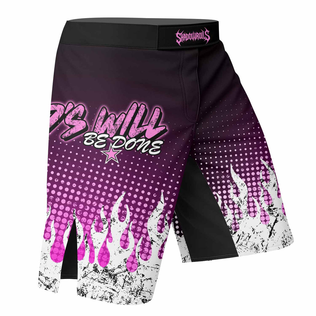 God's Will Be Done Fight Shorts - Durable Fight Shorts for MMA & Training - right side mockup