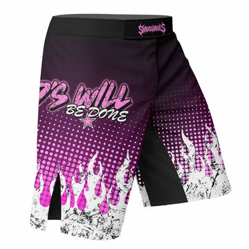 God's Will Be Done Fight Shorts - Durable Fight Shorts for MMA & Training - right side mockup