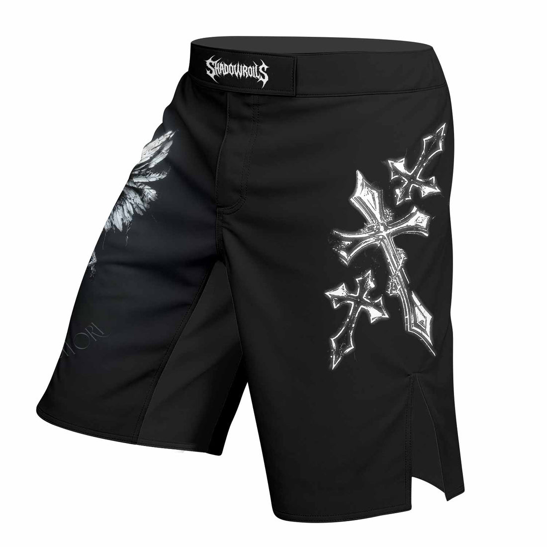 Memento Mori Fight Shorts - Durable, Flexible MMA & BJJ Shorts - right side mockup