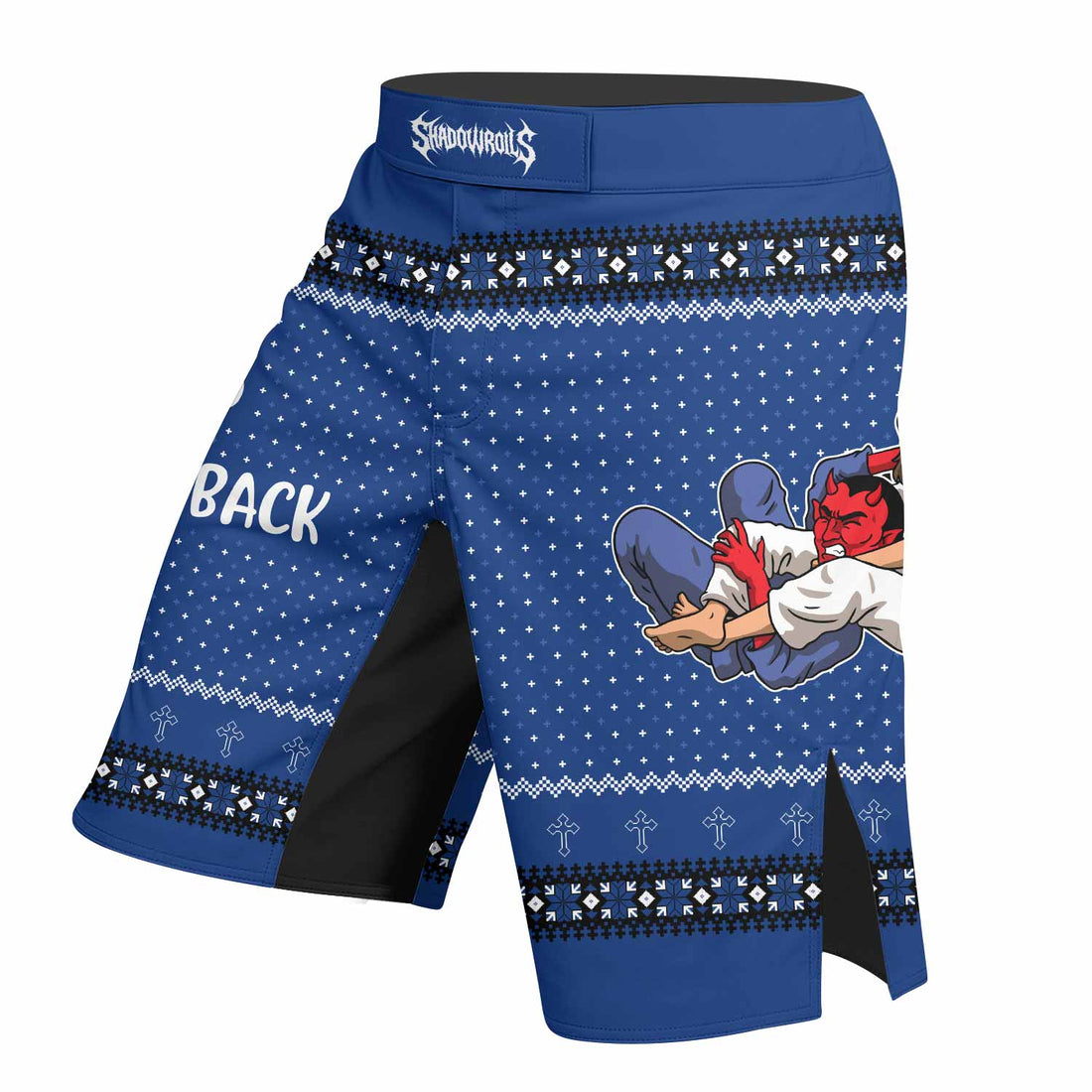 Jesus Has Your Back Blue Fight Shorts - MMA & BJJ Fight Shorts - right side mockup