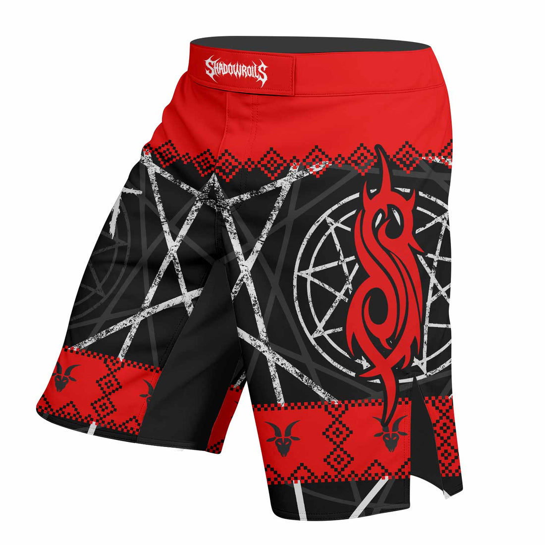 Baphomet Slipknot Fight Shorts - Durable MMA, BJJ & Boxing Gear - right side mockup