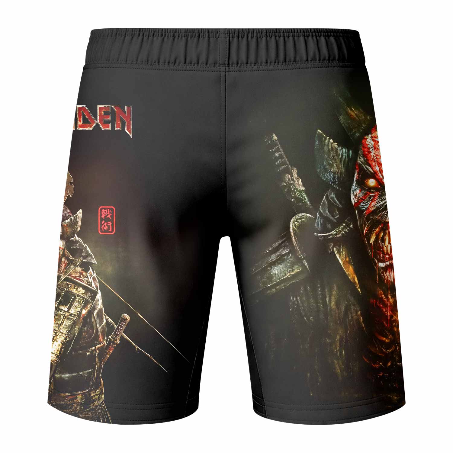 Iron Maiden Samurai Fight Shorts | MMA, BJJ, Boxing Apparel - back view mockup