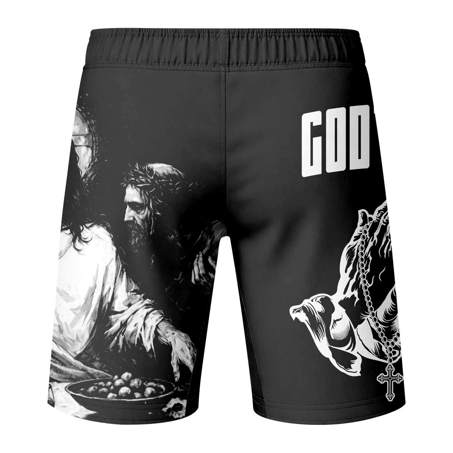 God's Plan Fight Shorts – Durable Fight Shorts for MMA & Training - back view mockup