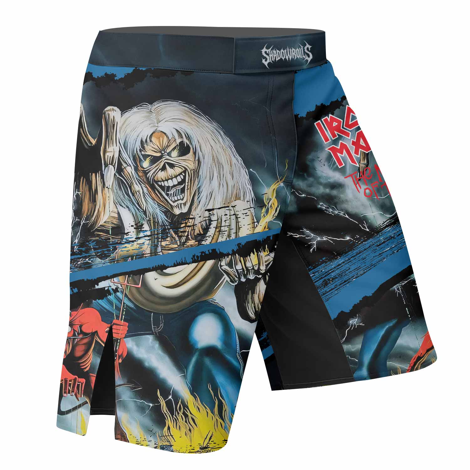 Iron Maiden The Number of the Beast Fight Shorts | Durable MMA Shorts - right side mockup