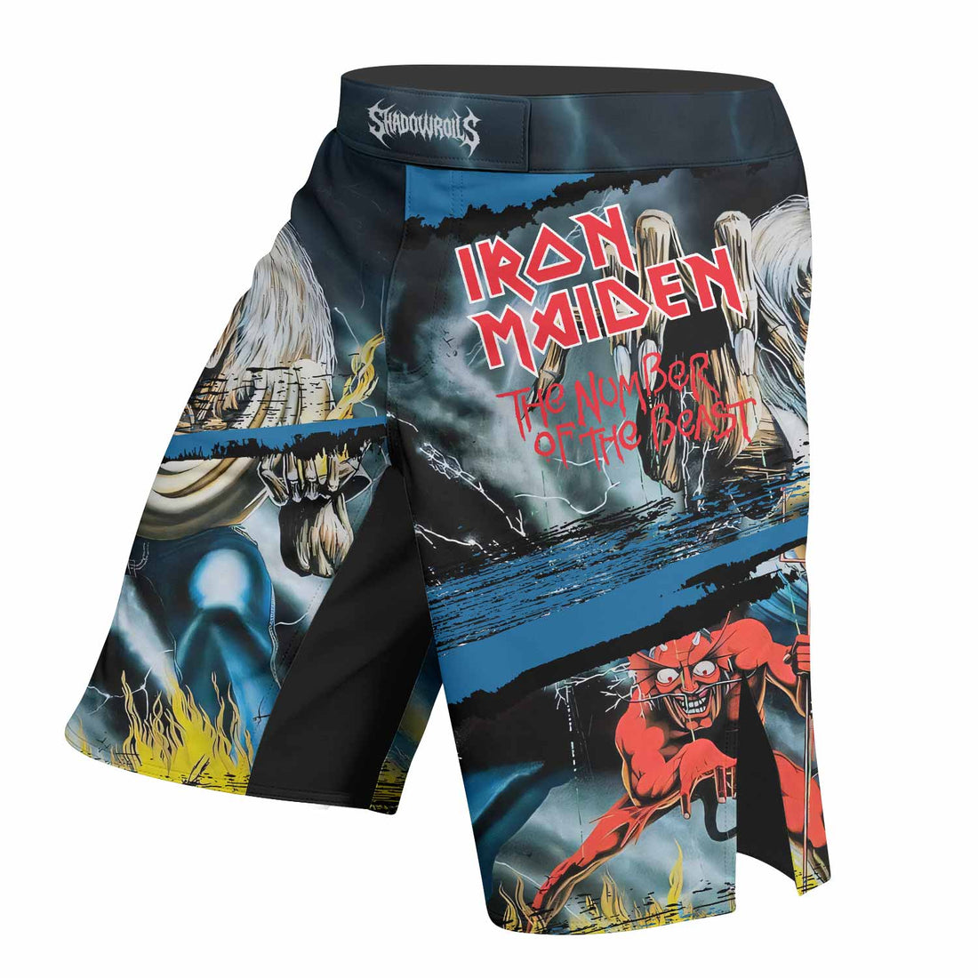 Iron Maiden The Number of the Beast Fight Shorts | Durable MMA Shorts - right side mockup