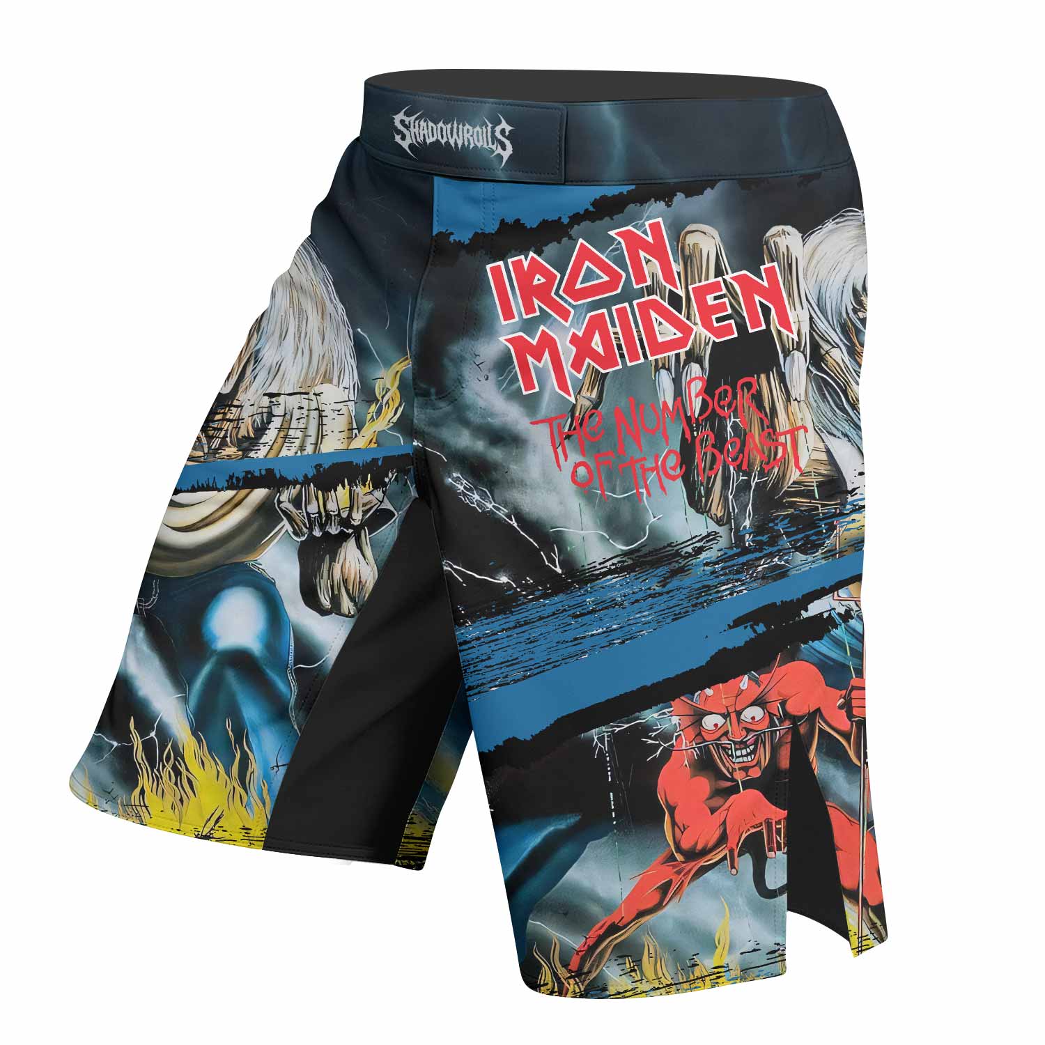 Iron Maiden The Number of the Beast Fight Shorts | Durable MMA Shorts - left side mockup
