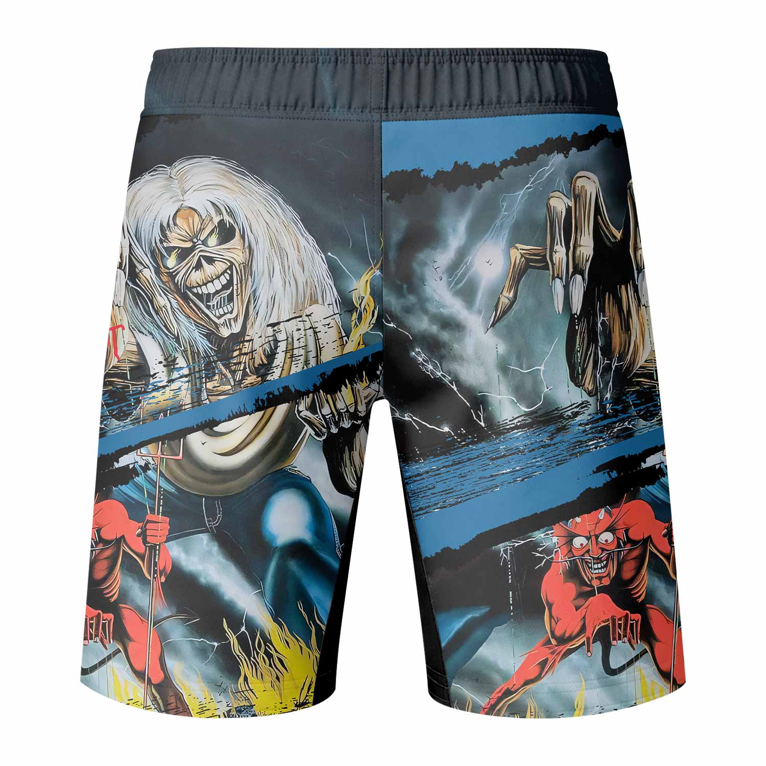 Iron Maiden The Number of the Beast Fight Shorts | Durable MMA Shorts - back view mockup