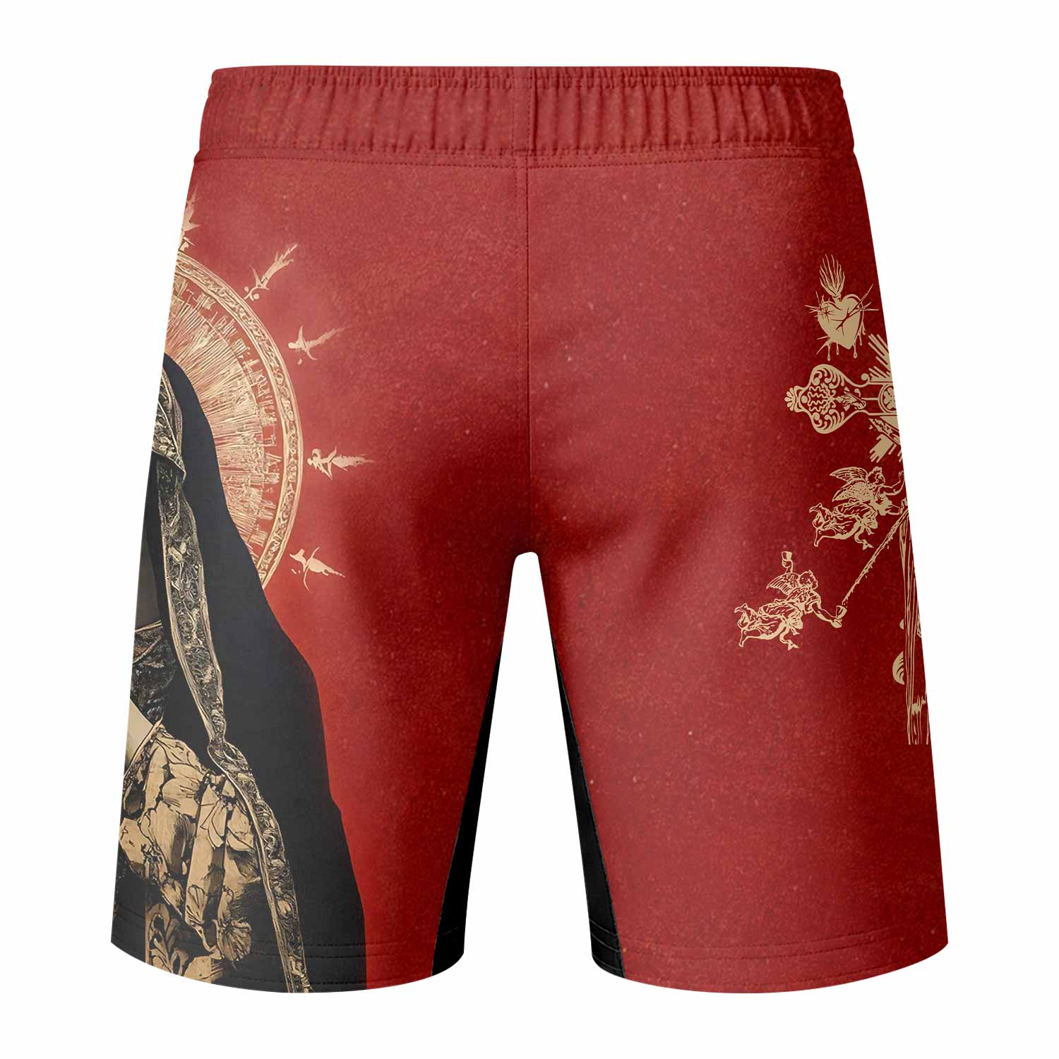 Mother of Sorrows Fight Shorts – Durable MMA Fight Shorts - back view mockup