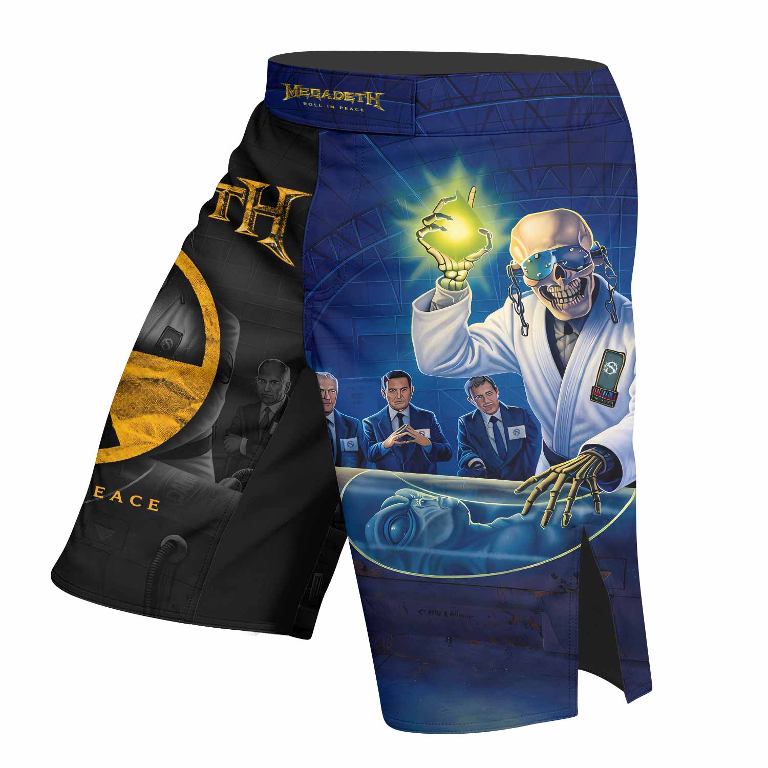 Megadeth Roll In Peace Fight Shorts – Durable MMA & BJJ Gear - left side mockup