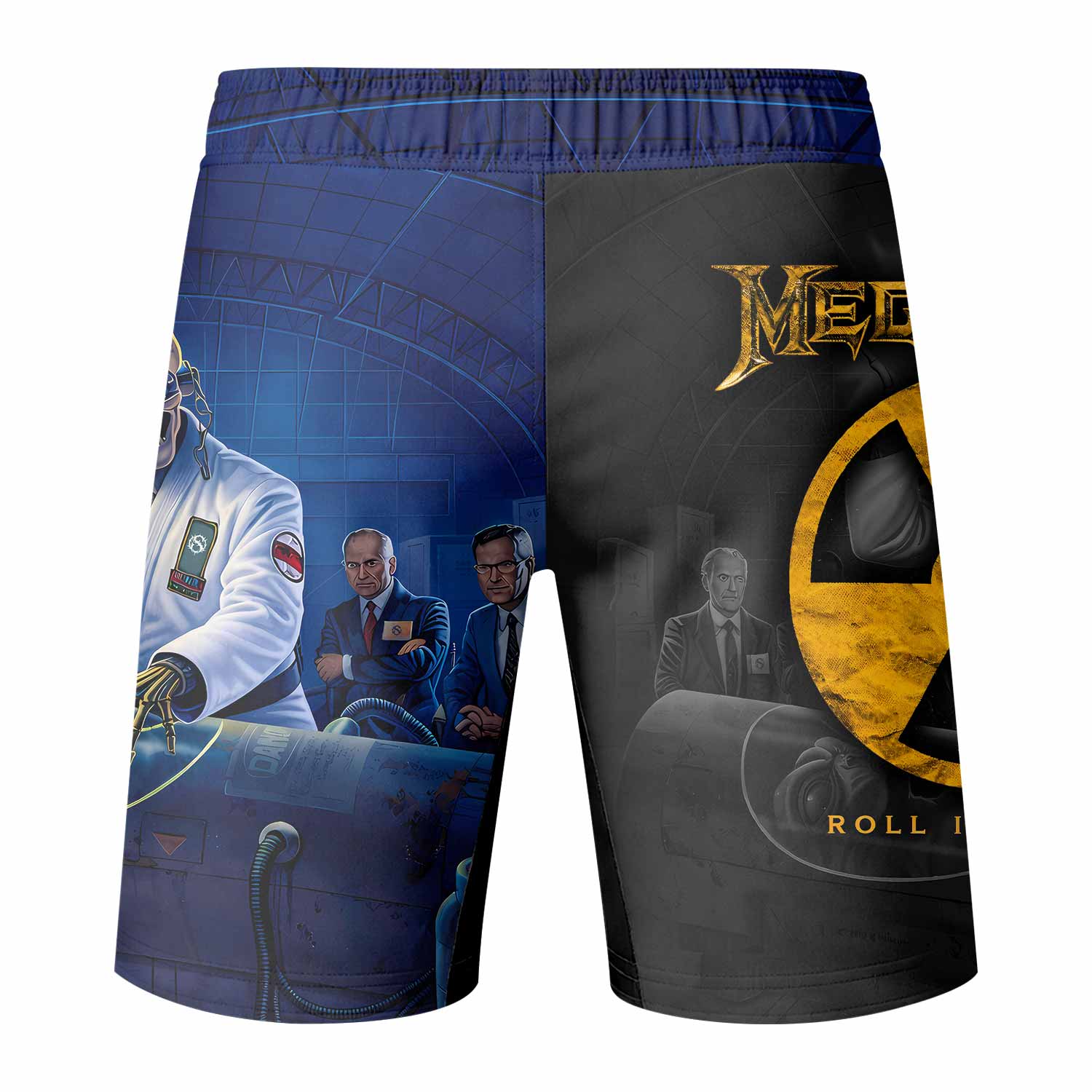 Megadeth Roll In Peace Fight Shorts – Durable MMA & BJJ Gear - back view mockup
