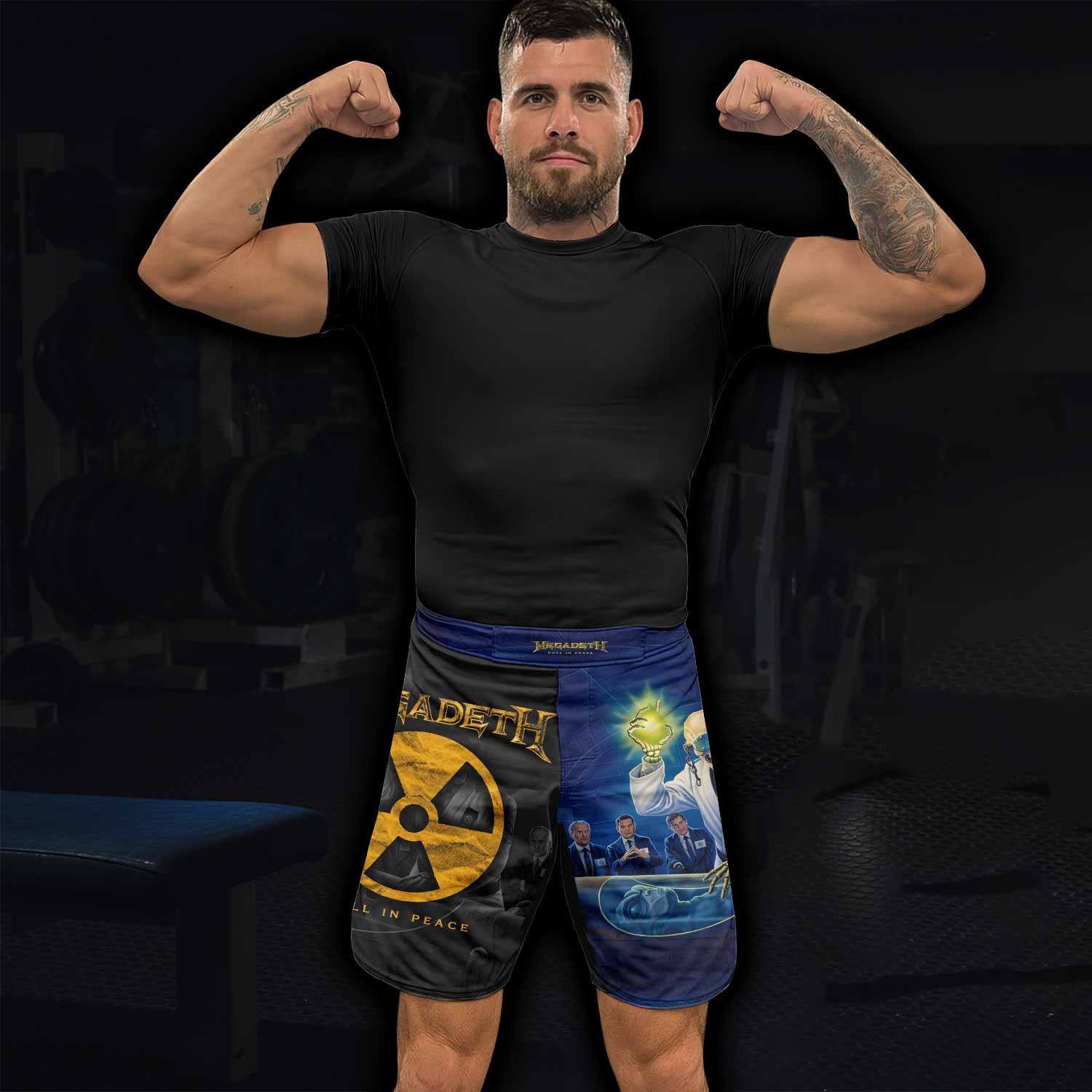 Megadeth Roll In Peace Fight Shorts – Durable MMA & BJJ Gear - lifestyle view