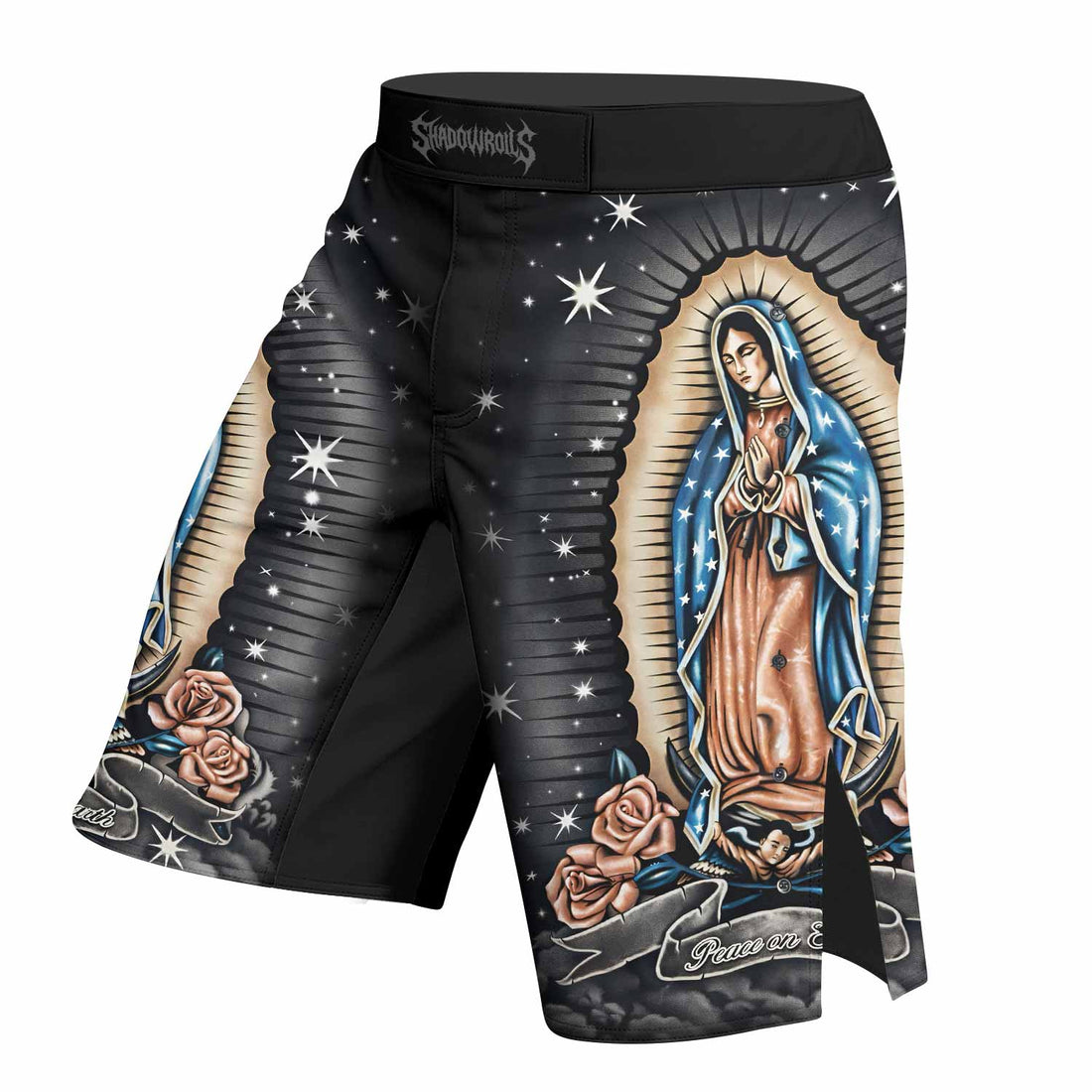 Peace on Earth Fight Shorts – Durable MMA, BJJ & Boxing Shorts - right side mockup