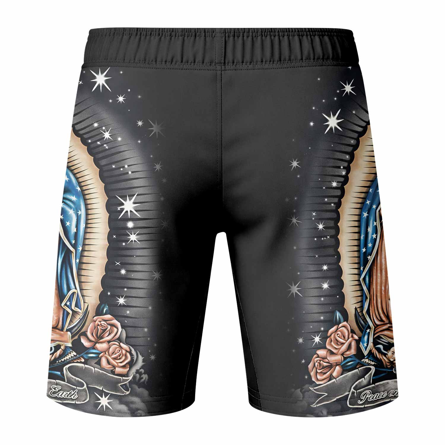 Peace on Earth Fight Shorts – Durable MMA, BJJ & Boxing Shorts - back view mockup