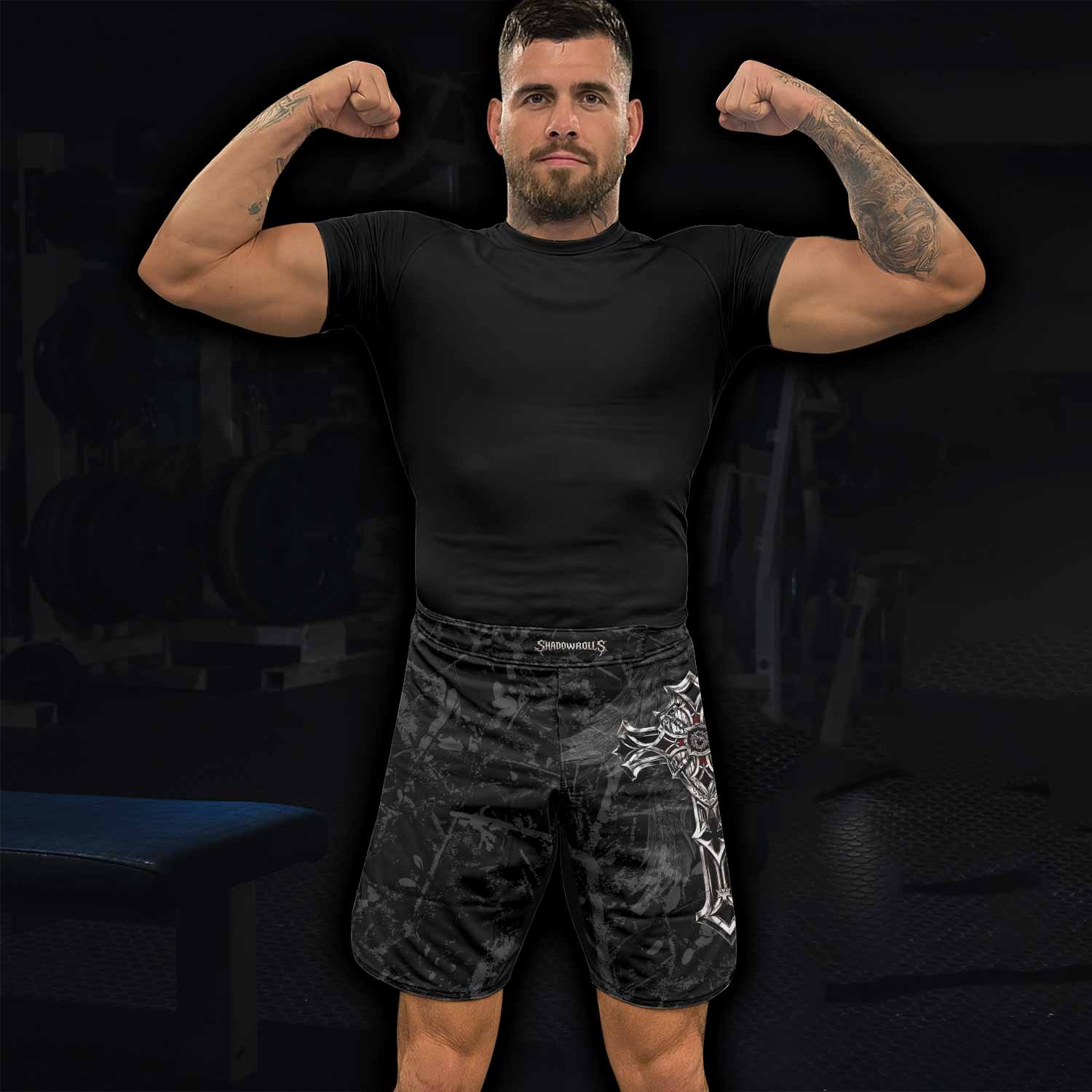 Crown of Thorns Cross Fight Shorts | MMA & BJJ Training Gear - lifestyle view