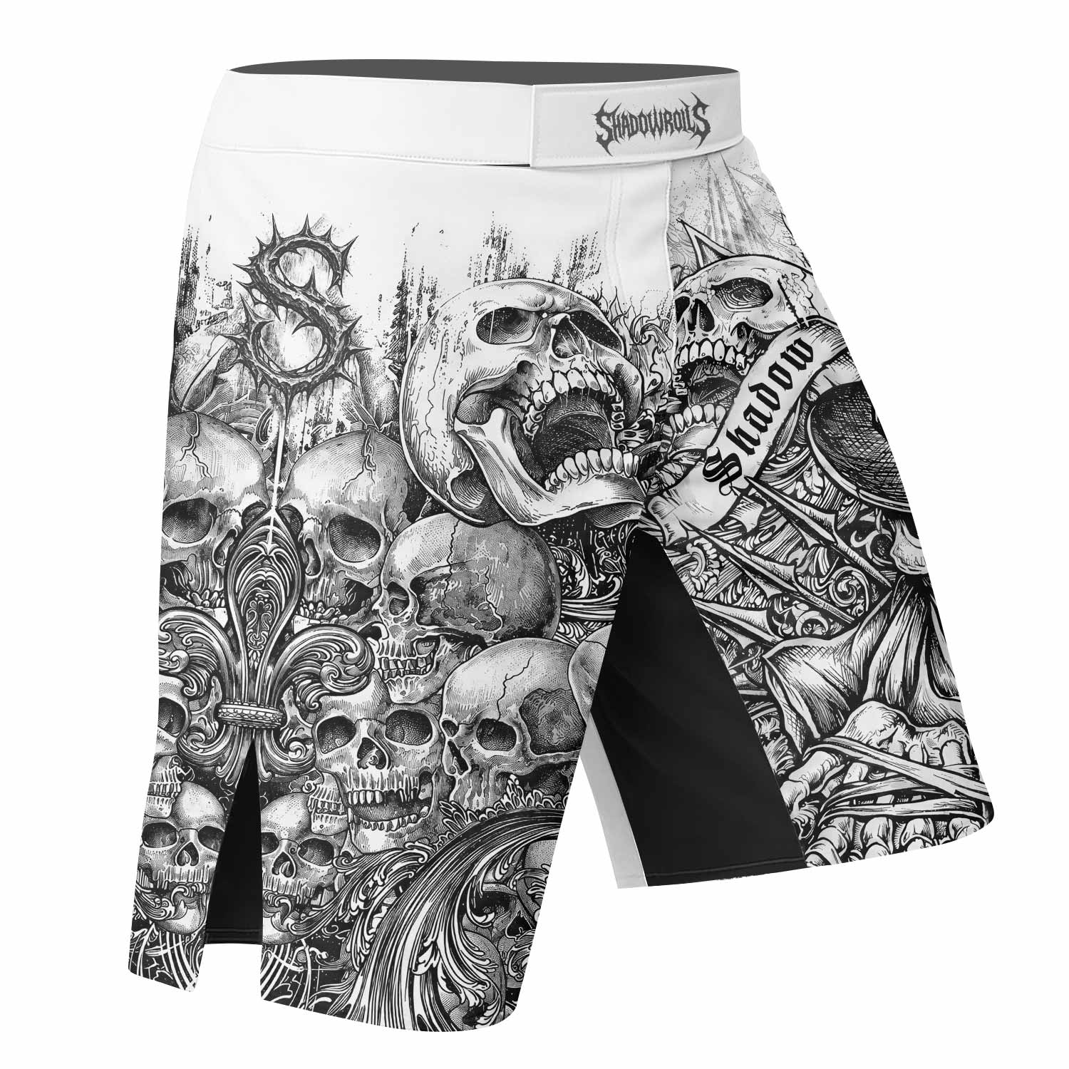 Memento Mori Skull Fight Shorts – Durable MMA, BJJ & Boxing Shorts - right side mockup