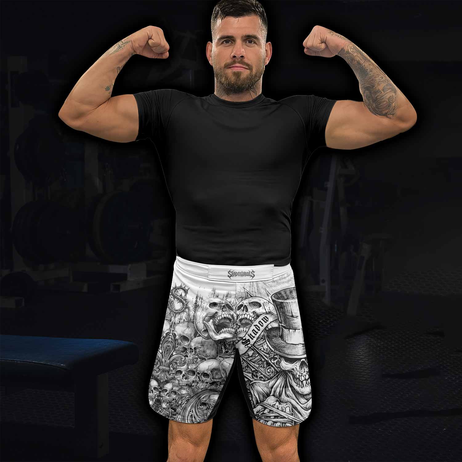 Memento Mori Skull Fight Shorts – Durable MMA, BJJ & Boxing Shorts - lifestyle view