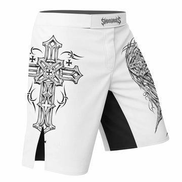 Angel Wings Cross Fight Shorts | Durable MMA & Training Gear - right side mockup