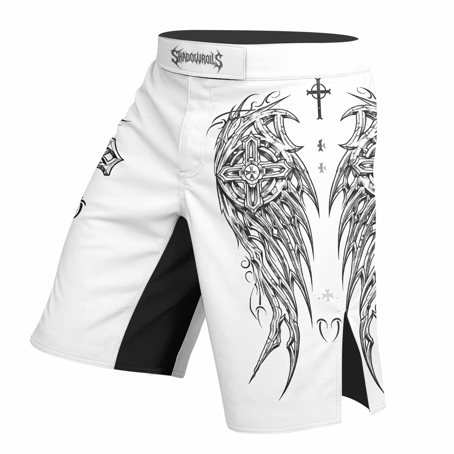 Angel Wings Cross Fight Shorts | Durable MMA & Training Gear - left side mockup